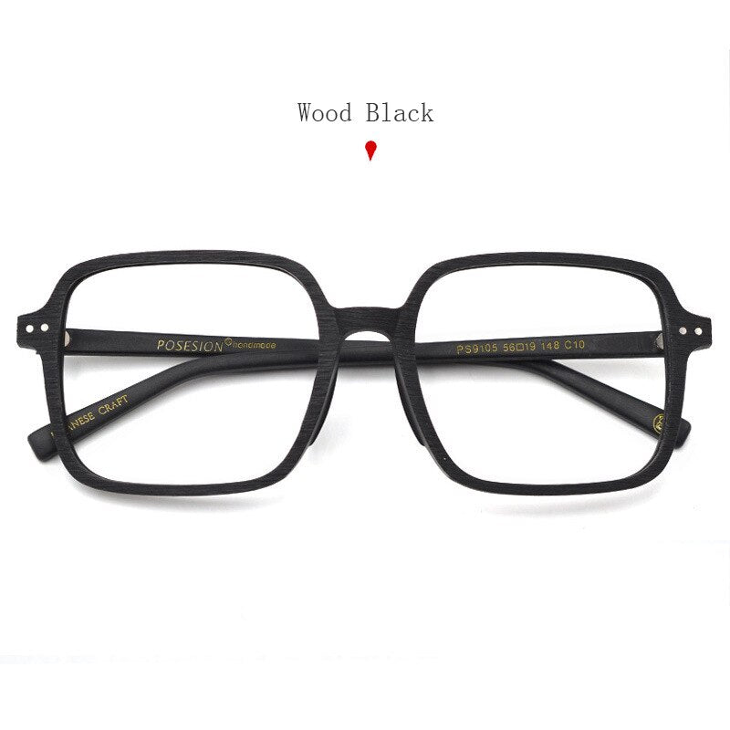 Hdcrafter Unisex Full Rim Oversized Square Wood Frame Eyeglasses 9105 Full Rim Hdcrafter Eyeglasses Black