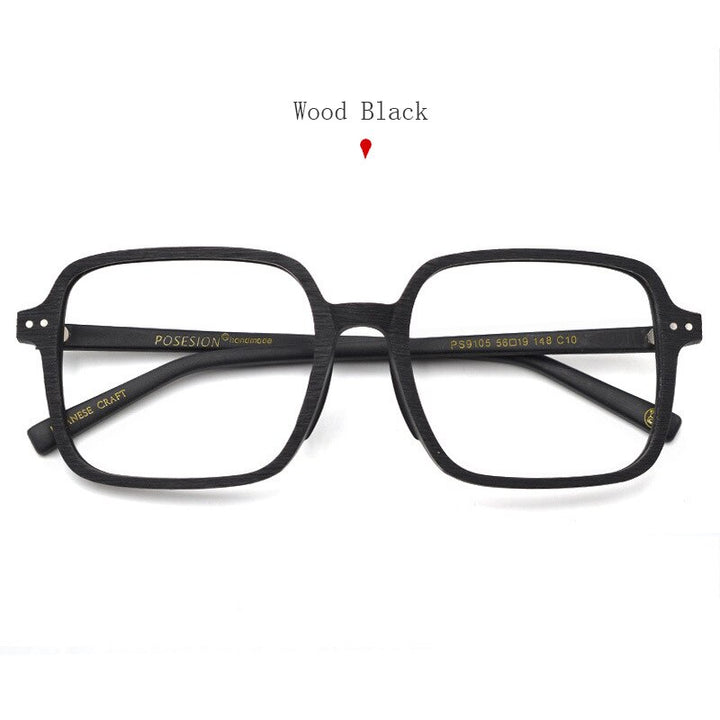 Hdcrafter Unisex Full Rim Oversized Square Wood Frame Eyeglasses 9105 Full Rim Hdcrafter Eyeglasses Black