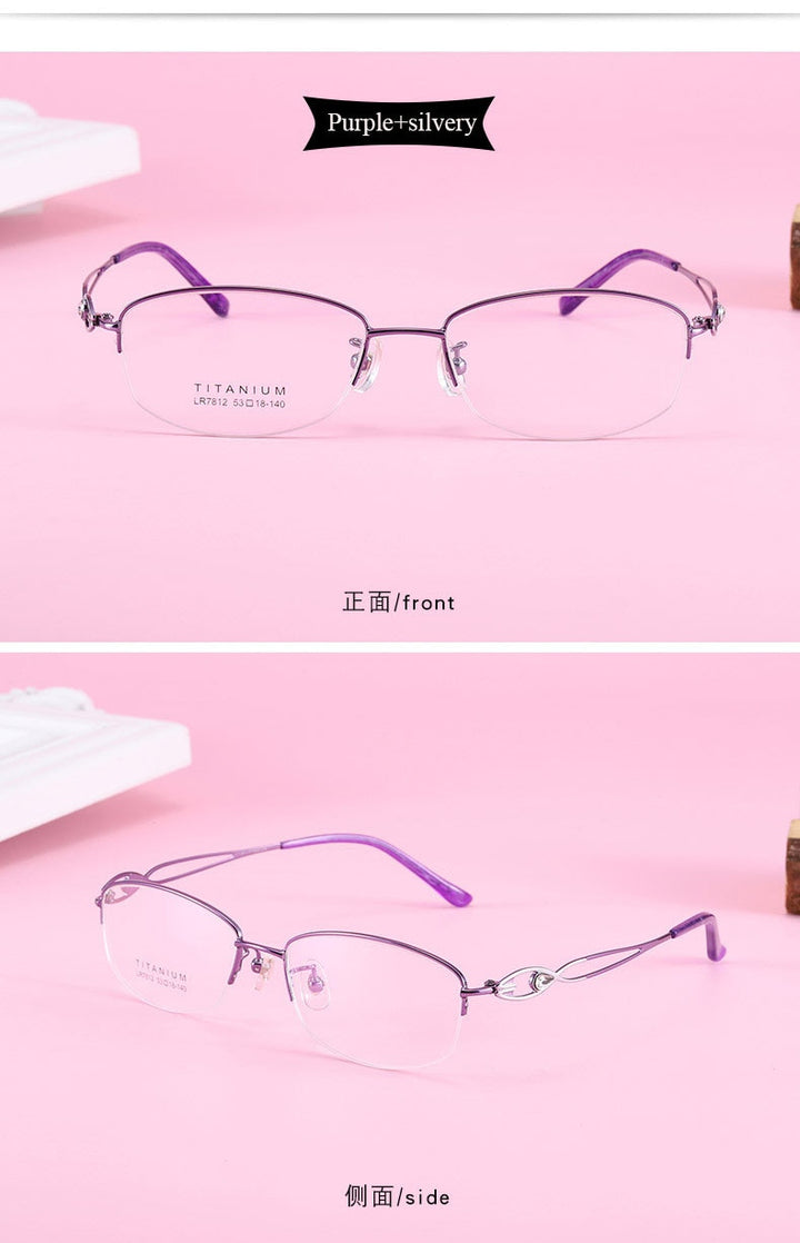 Women's Hollow Jeweled Temple Semi Rim Frame Eyeglasses Lr7812 Semi Rim Bclear