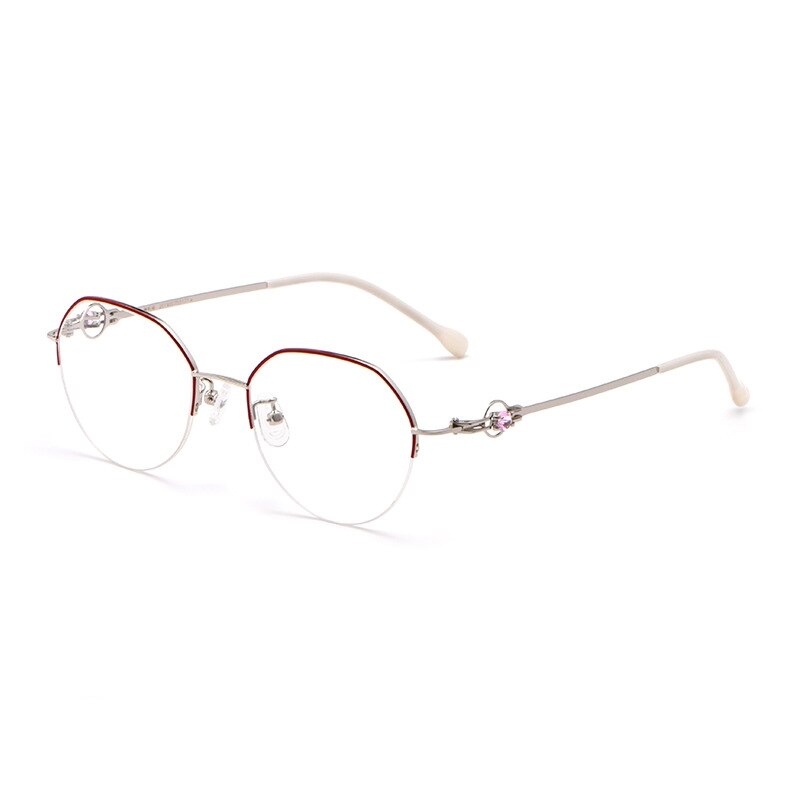 Yimaruili Unisex Semi Rim Alloy Frame Eyeglasses 8001Z Semi Rim Yimaruili Eyeglasses Red Silver