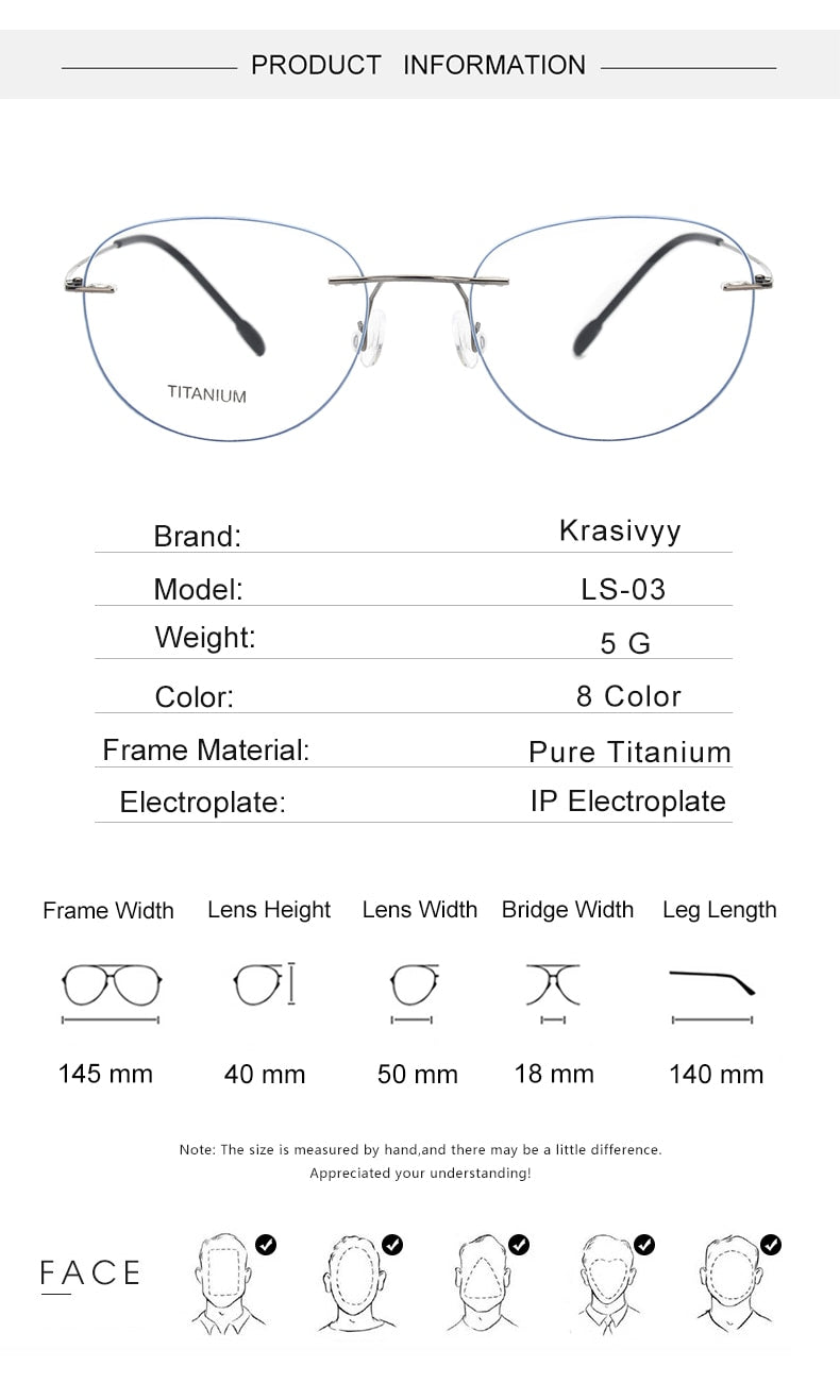 Krasivyy Unisex Rimless Round Square Titanium Eyeglasses Ls03 Rimless Krasivyy   