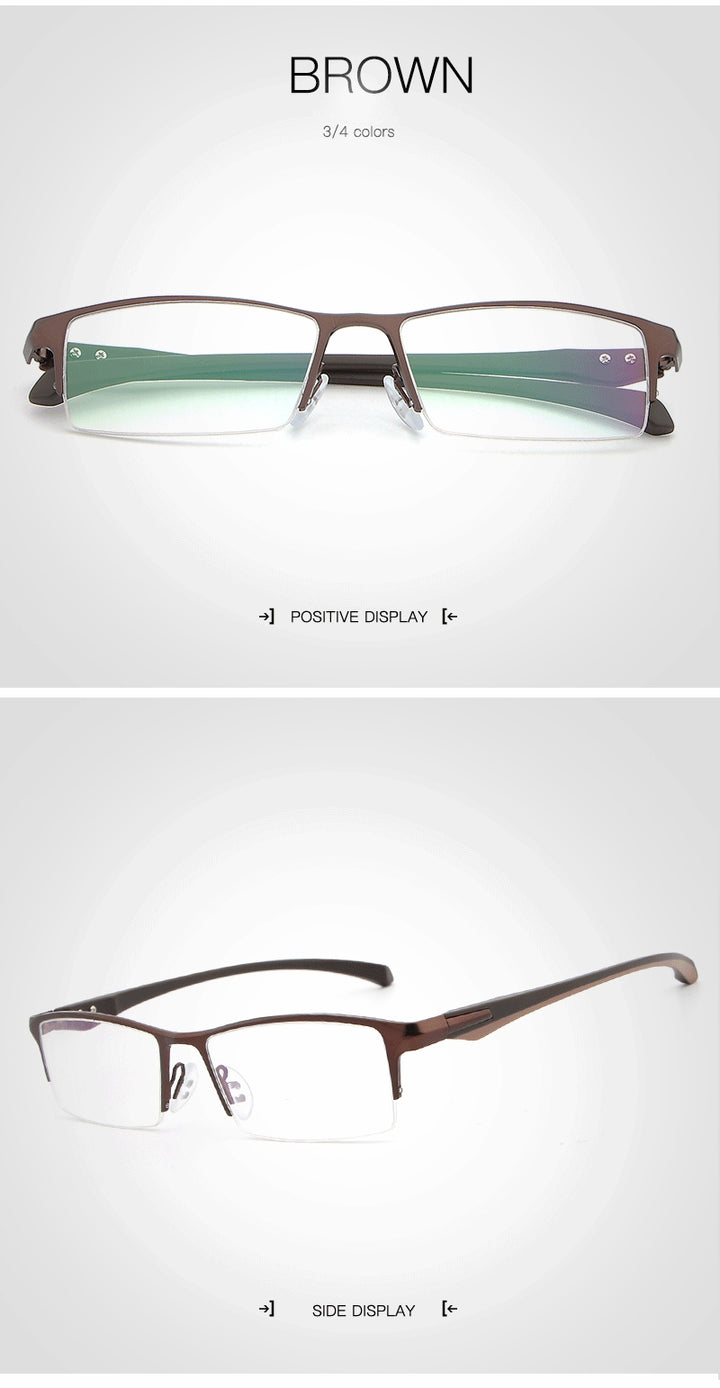 Hdcrafter Men's Semi Rim TR 90 Titanium Rectangle Frame Eyeglasses 9065 Semi Rim Hdcrafter Eyeglasses