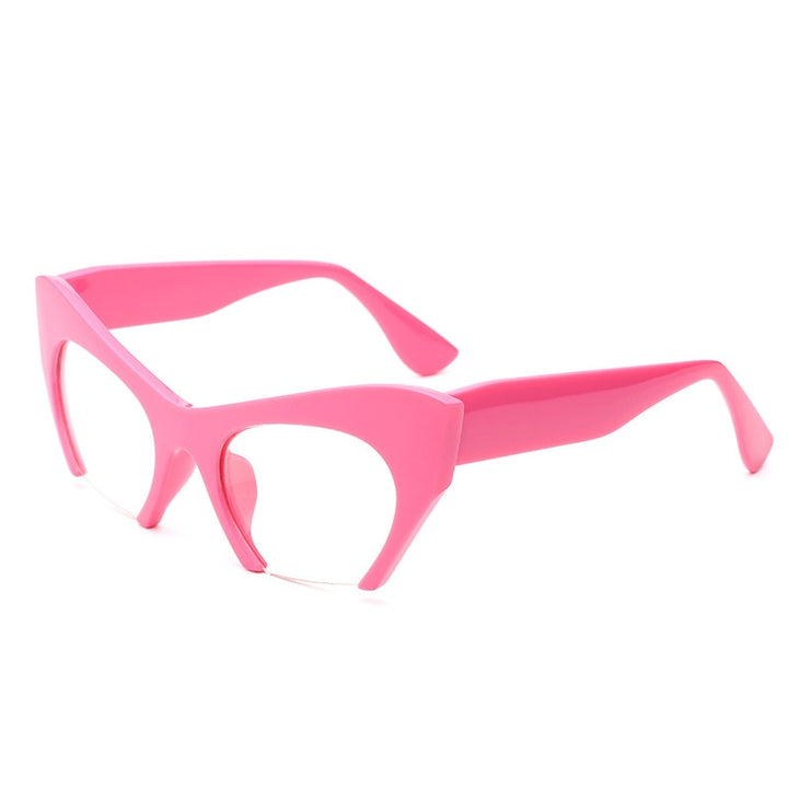 CCspace Unisex Semi Rim Cat Eye Resin Frame Eyeglasses 45292 Semi Rim CCspace C8Rose-Red