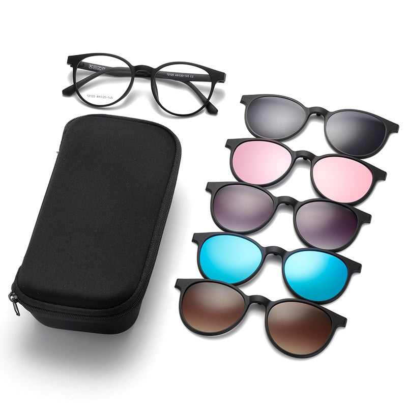 Yimaruili Unisex Full Rim Resin Frame Eyeglasses + 5 Polarized Magnetic Clip On Sunglasses 12120 With Clip Ons Yimaruili Eyeglasses