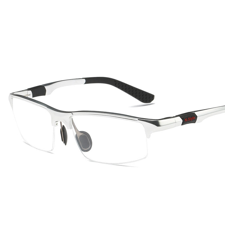 Yimaruili Men's Semi Rim Aluminum Magnesium Rectangular Frame Eyeglasses Y3121 Semi Rim Yimaruili Eyeglasses Silver