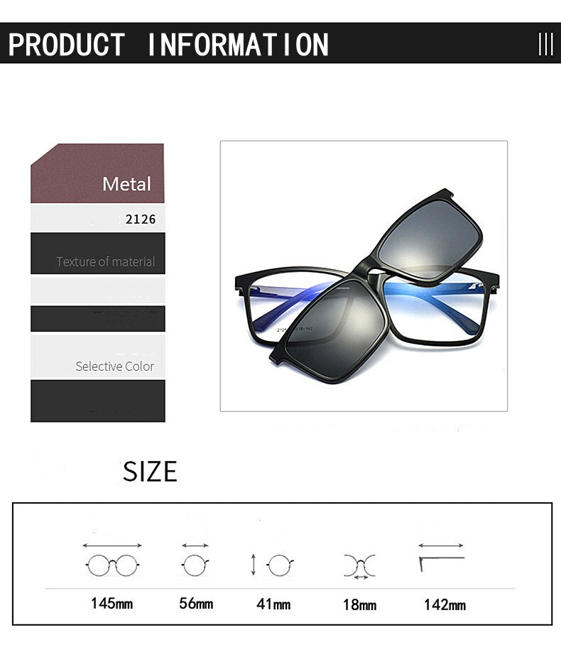 Yimaruili Men's Full Rim TR 90 Resin Frame Eyeglasses Polarized Clip On Sunglasses  2126 With Clip Ons Yimaruili Eyeglasses