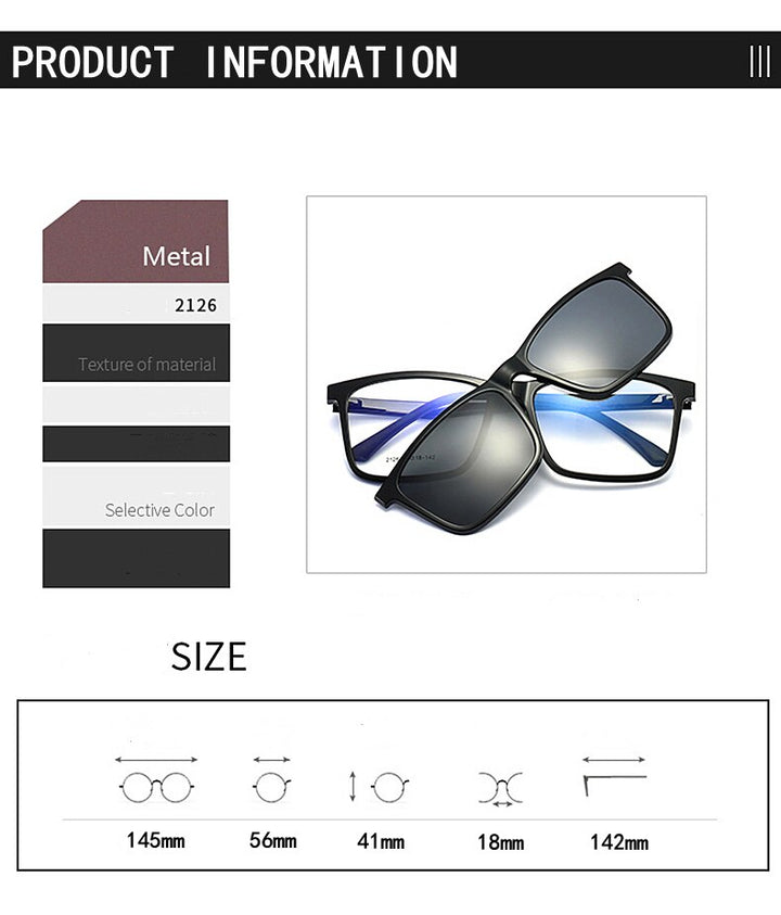 Yimaruili Men's Full Rim TR 90 Resin Frame Eyeglasses Polarized Clip On Sunglasses  2126 With Clip Ons Yimaruili Eyeglasses