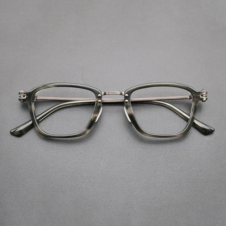 Gatenac Unisex Full Rim Square Titanium Acetate Frame Eyeglasses Gxyj694 Full Rim Gatenac Gray Tortoise
