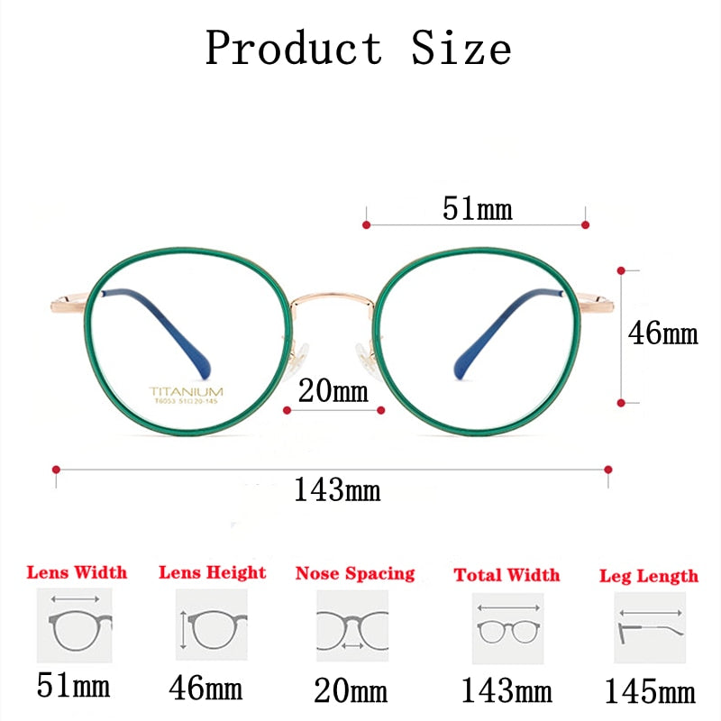Yimaruili Unisex Full Rim Elastic β Titanium Round Frame Eyeglasses T6053 Full Rim Yimaruili Eyeglasses