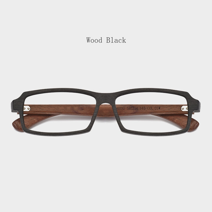 Hdcrafter Men's Full Rim Rectangle Wood Frame Eyeglasses 5603 Full Rim Hdcrafter Eyeglasses Wood Black