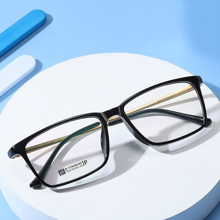 Hotochki Men's Full Rim Beta Titanium Frame Rectangular Eyeglasses 7036 Full Rim Hotochki