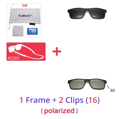 Ralferty Unisex Square Eyeglasses With Clip On Sunglasses With Clip Ons Ralferty 1Frame 2 Clips 16 Full black frame