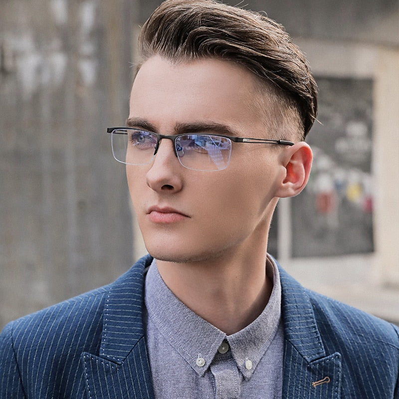 Reven Jate Men's Eyeglasses 5916 Half Rim Alloy Front Flexible Plastic Tr-90 Semi Rim Reven Jate