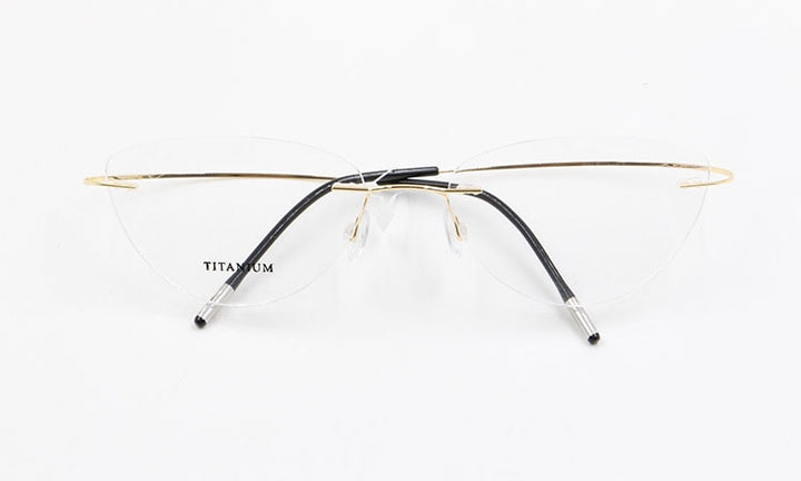 Bclear Women Rimless Cat Eye Memory Titanium Eyeglasses 2003 Rimless Bclear Gold