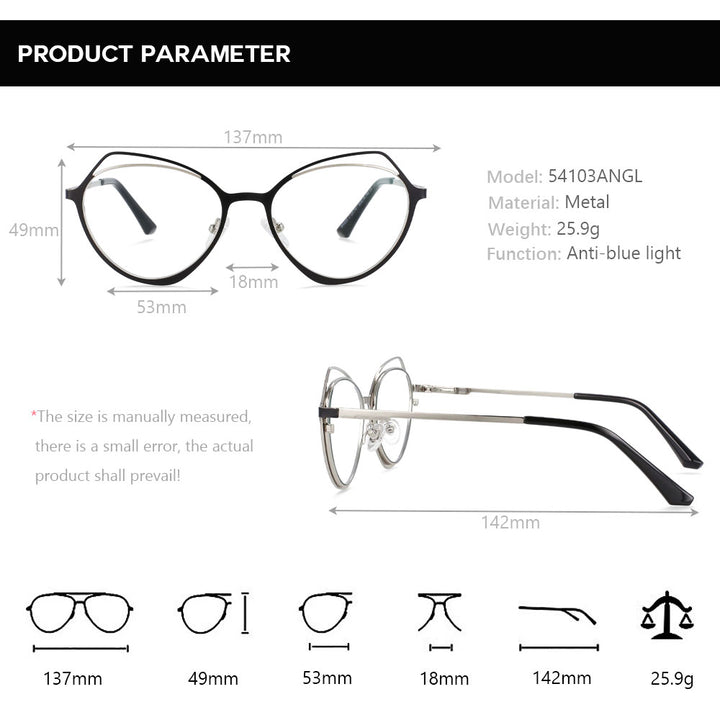 CCspace Women's Full Rim Irregular Cat Eye Alloy Frame Eyeglasses 54103 Full Rim CCspace