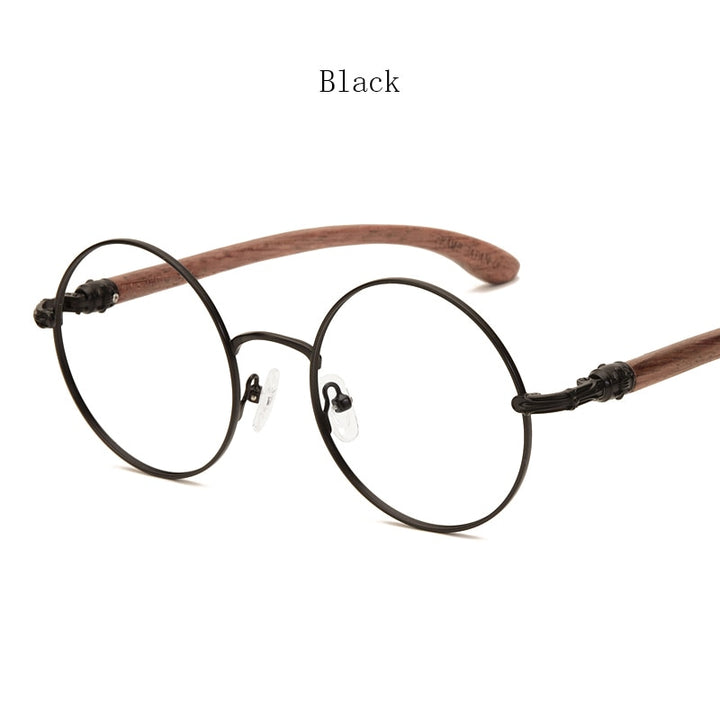 Hdcrafter Unisex Full Rim Round  Titanium Wood Frame Eyeglasses 7573 Full Rim Hdcrafter Eyeglasses BALCK