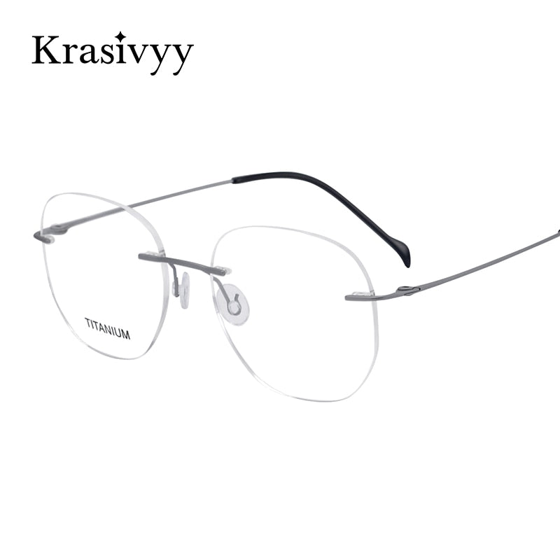 Krasivyy Unisex Rimless Irregular Round Screwless Titanium Eyeglasses Kr5010 Rimless Krasivyy