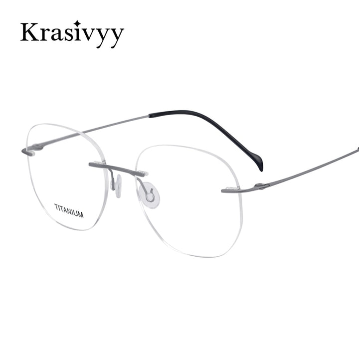 Krasivyy Unisex Rimless Irregular Round Screwless Titanium Eyeglasses Kr5010 Rimless Krasivyy
