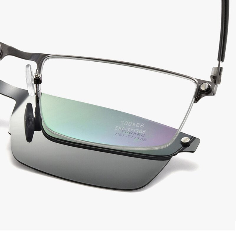 Hotochki Unisex Semi Rim Alloy Frame Clip On Sunglasses S94007 With Clip Ons Hotochki