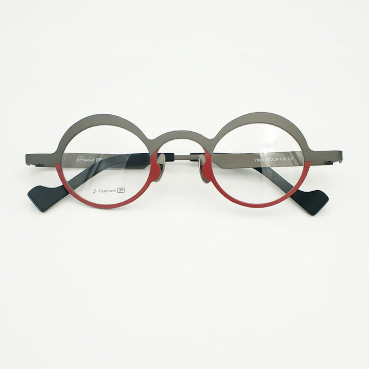 Yujo Unisex Full Rim Round Eyeglasses Titanium 7023 Full Rim Yujo