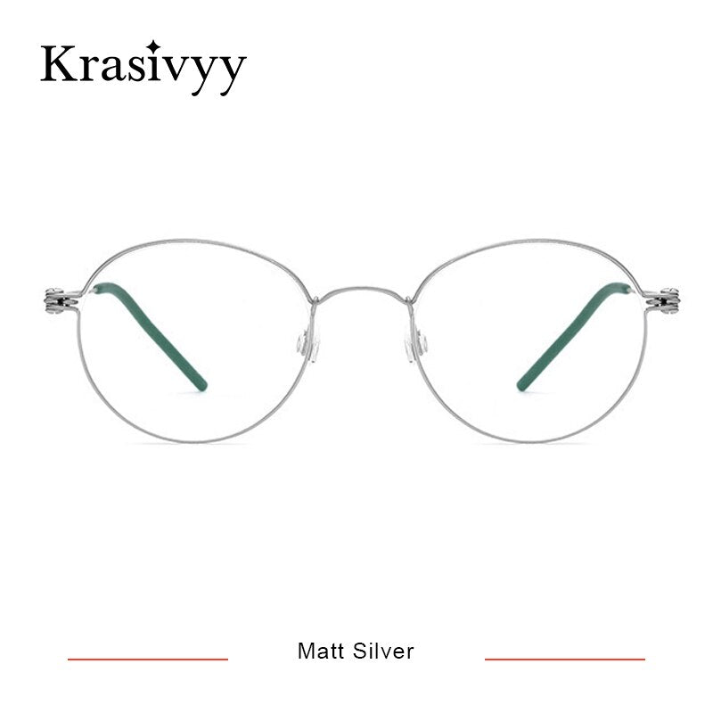 Krasivyy Men's Full Rim Round Screwless Titanium Eyeglasses Kr67510 Full Rim Krasivyy Matt Silver  