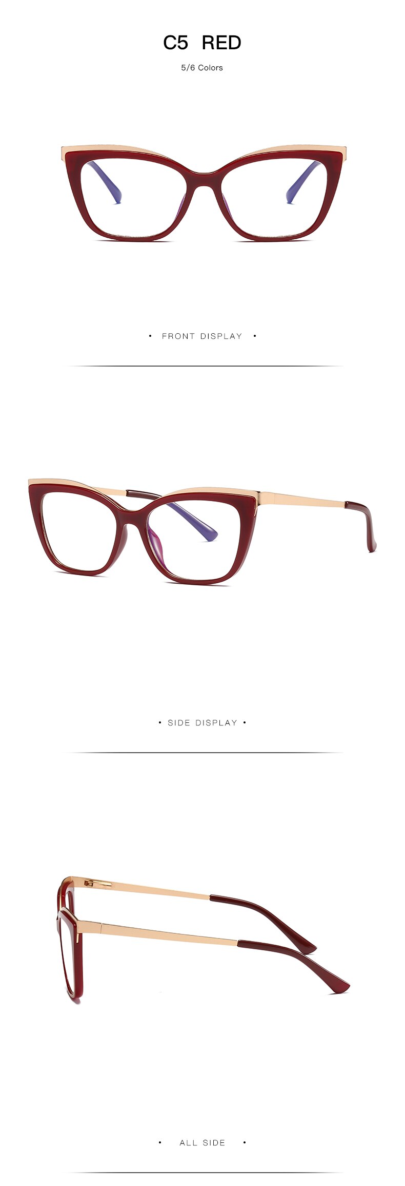 Hotochki Women's Full Rim Cat Eye Alloy Acetate Frame Eyeglasses 2049 Full Rim Hotochki