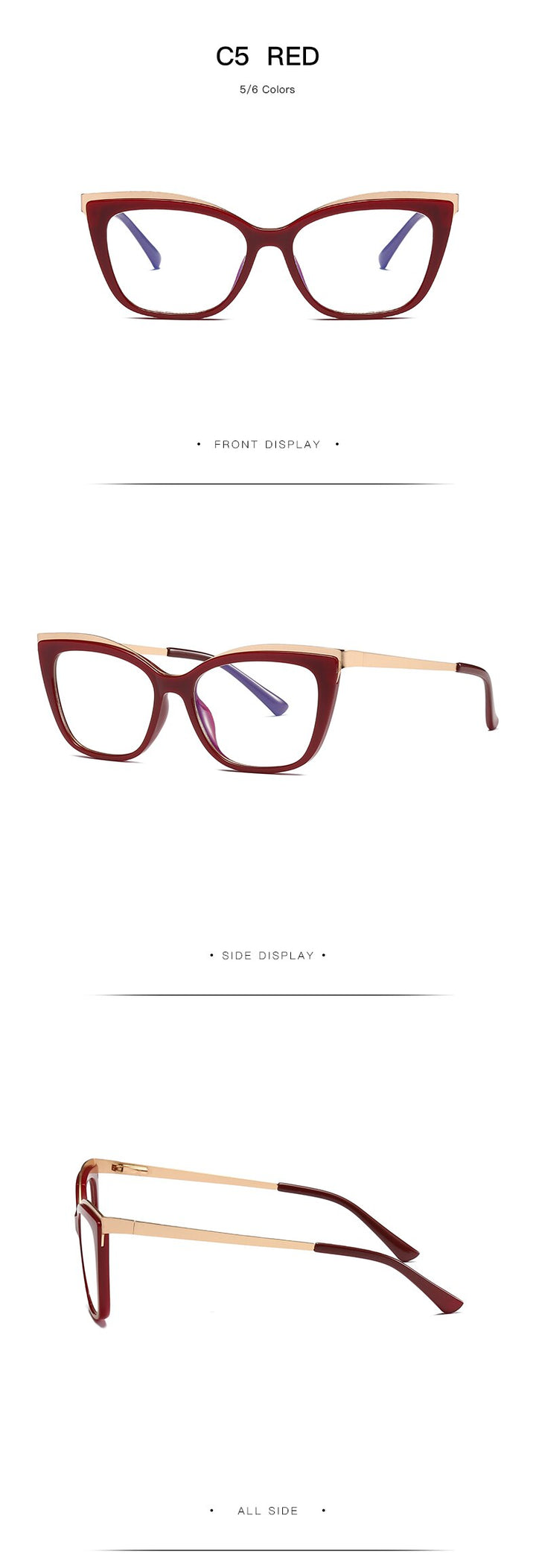 Hotochki Women's Full Rim Cat Eye Alloy Acetate Frame Eyeglasses 2049 Full Rim Hotochki