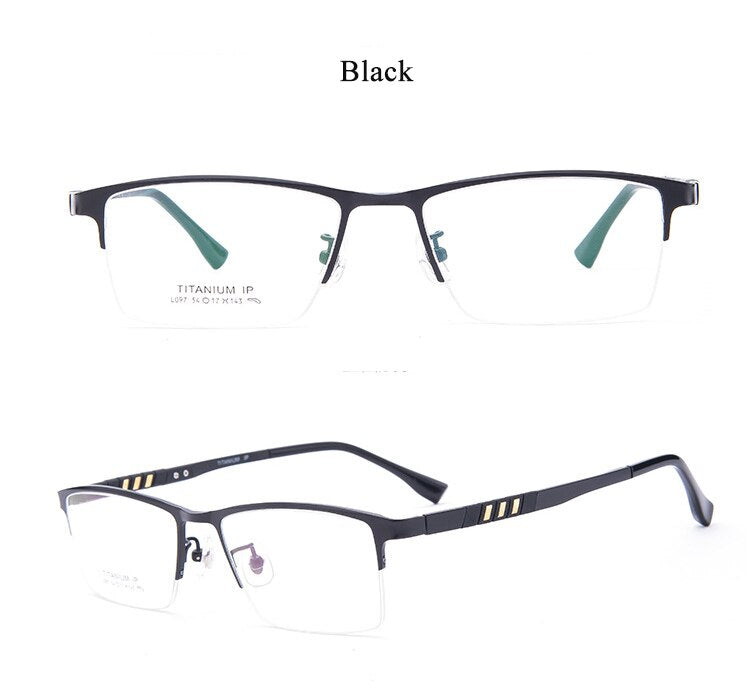 Men's Semi Rim Titanium Frame Eyeglasses Lb079 Semi Rim Bclear Black
