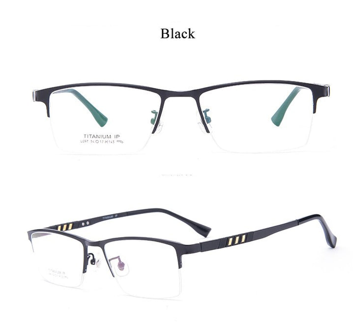 Men's Semi Rim Titanium Frame Eyeglasses Lb079 Semi Rim Bclear Black