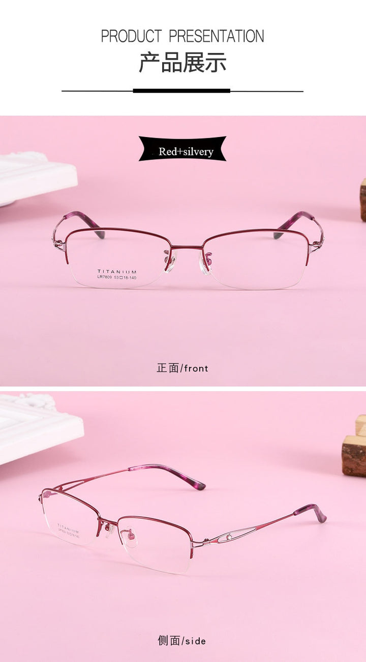Women's Oval Hollow Titanium Semi Rim Eyeglasses Lr7809 Semi Rim Bclear