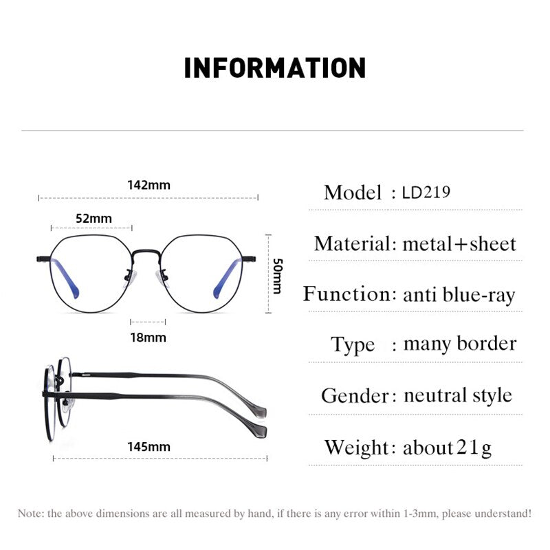 Handoer Unisex Full Rim Irregular Round Alloy Eyeglasses Ld219 Full Rim Handoer