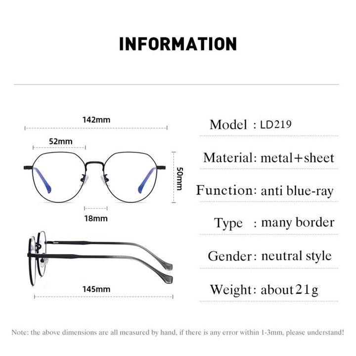 Handoer Unisex Full Rim Irregular Round Alloy Eyeglasses Ld219 Full Rim Handoer
