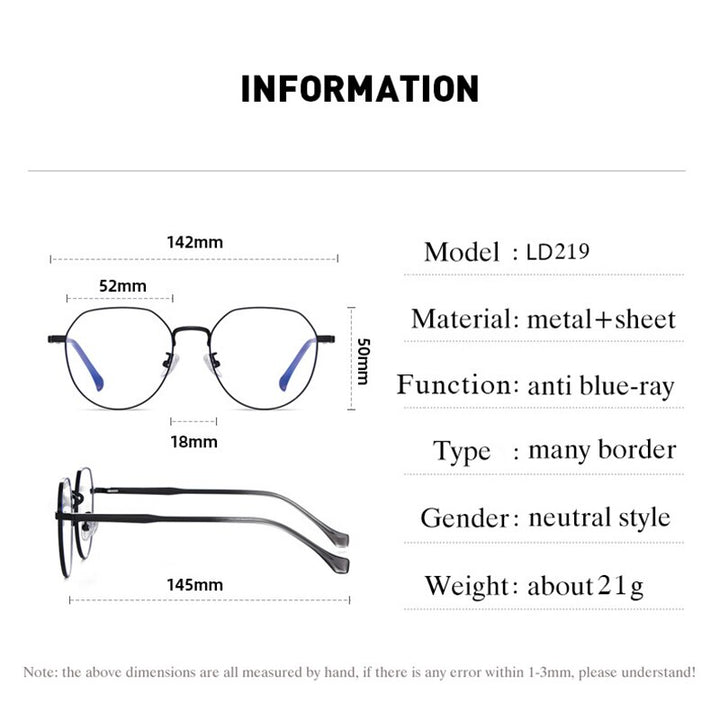 Handoer Unisex Full Rim Irregular Round Alloy Eyeglasses Ld219 Full Rim Handoer   