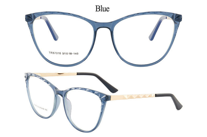 Hotony Women's Full Rim TR 90 Resin Round Cat Eye Frame Eyeglasses 7010 Full Rim Hotony