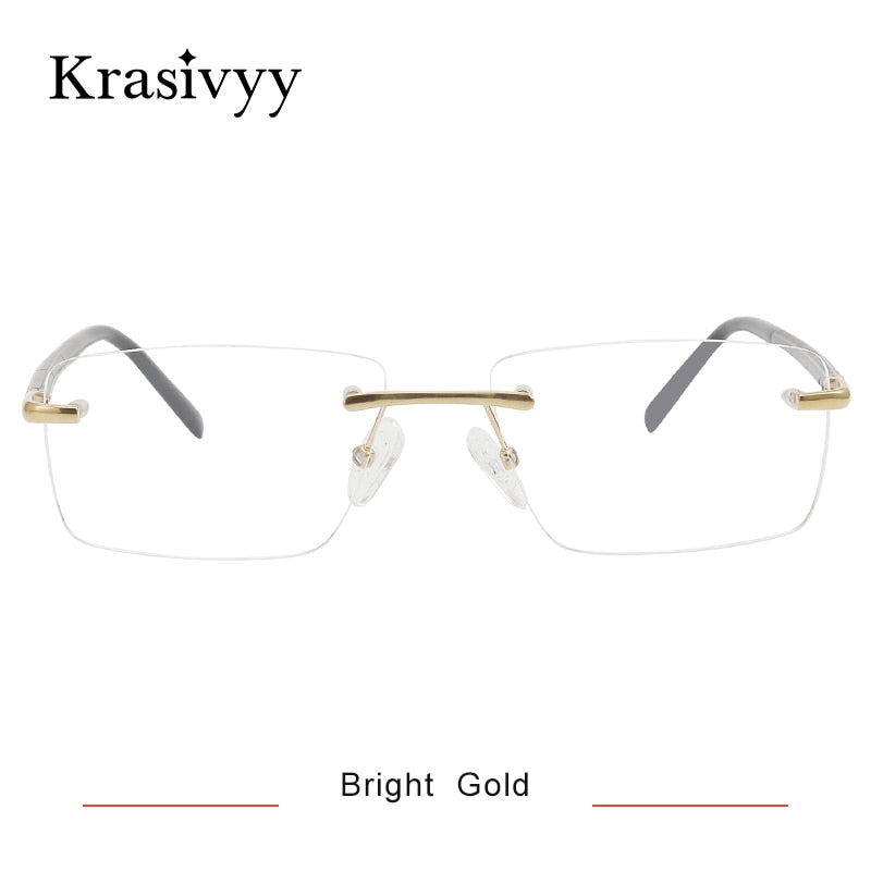 Krasivyy Unisex Rimless Square Titanium Wood Eyeglasses Kr16069 Rimless Krasivyy Bright Gold