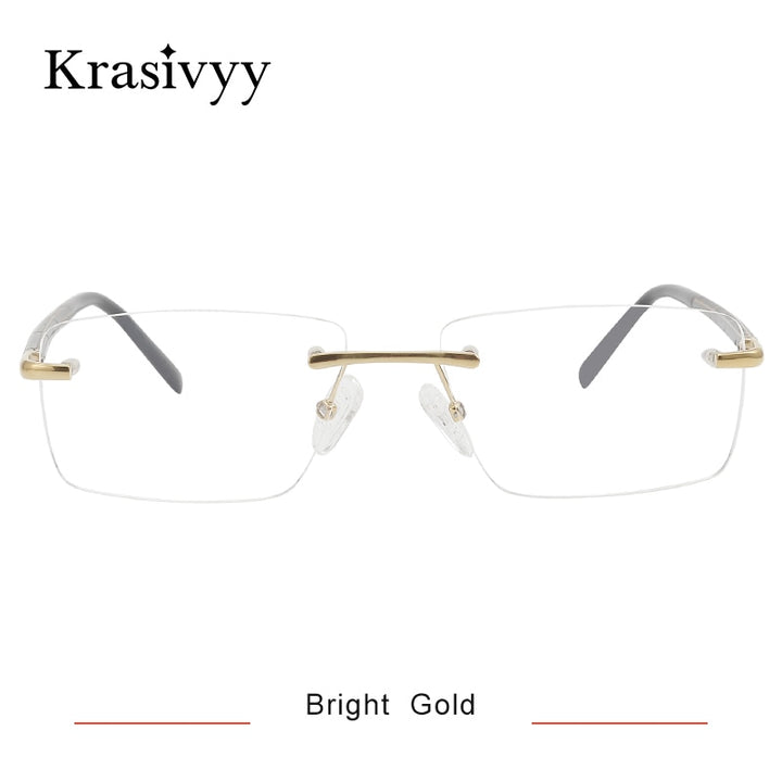 Krasivyy Unisex Rimless Square Titanium Wood Eyeglasses Kr16069 Rimless Krasivyy Bright Gold