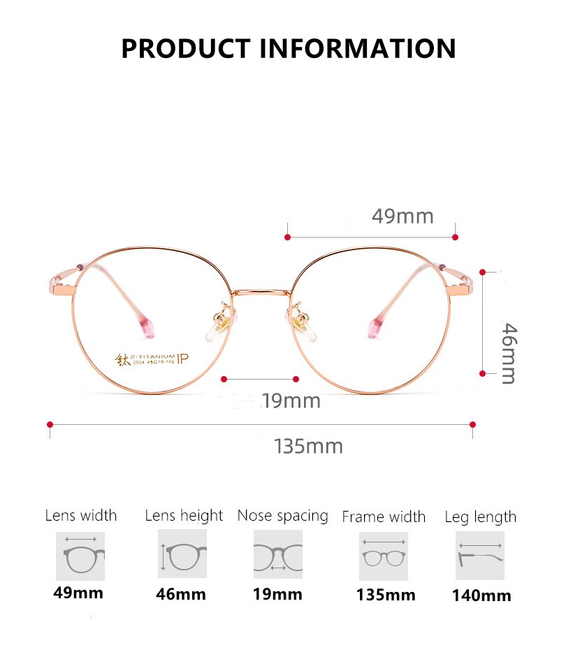 Yimaruili Women's Full Rim Round β Titanium Frame Eyeglasses 2054 Full Rim Yimaruili Eyeglasses