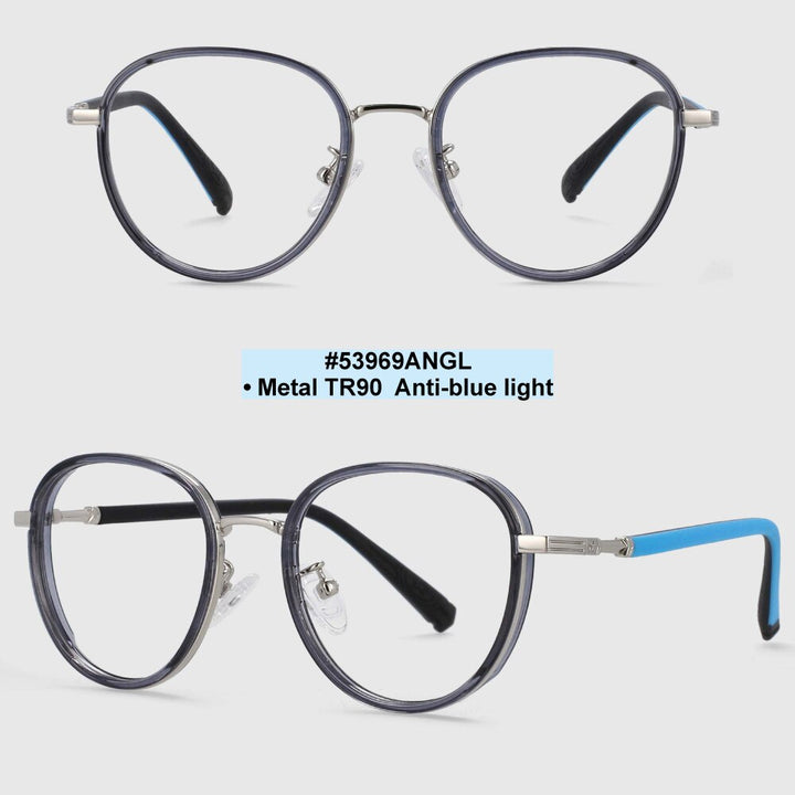 CCspace Children's Unisex Full Rim Round Tr 90 Titanium Frame Eyeglasses 53969 Full Rim CCspace gray clear