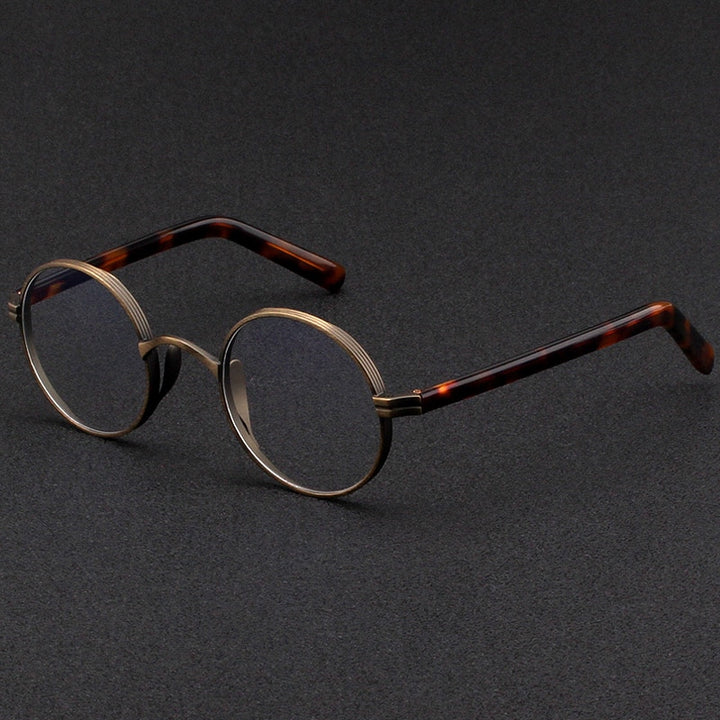 Gatenac Unisex Full Rim Round Titanium Acetate Frame Eyeglasses Gxyj47 Full Rim Gatenac Matte bronze
