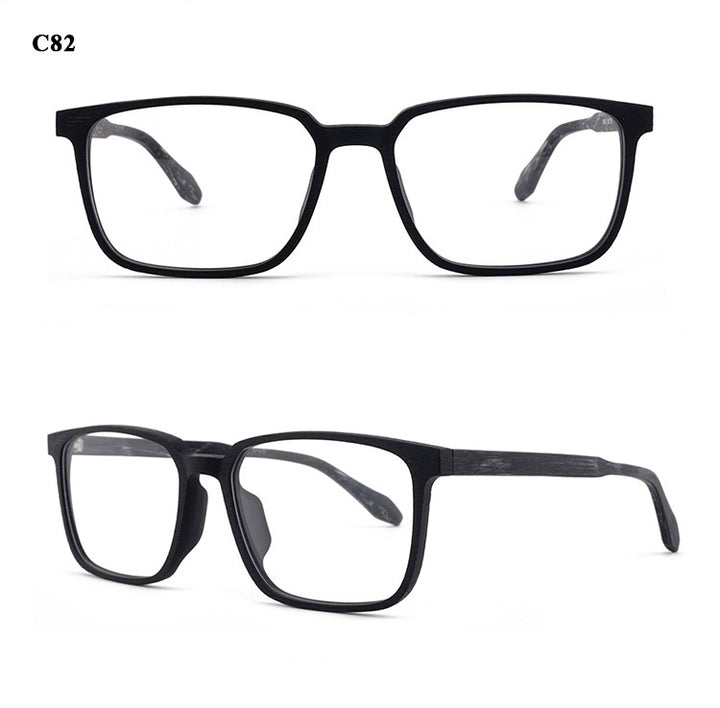 Hdcrafter Men's Full Rim Oversized Square Wood Frame Eyeglasses 1693 Full Rim Hdcrafter Eyeglasses   