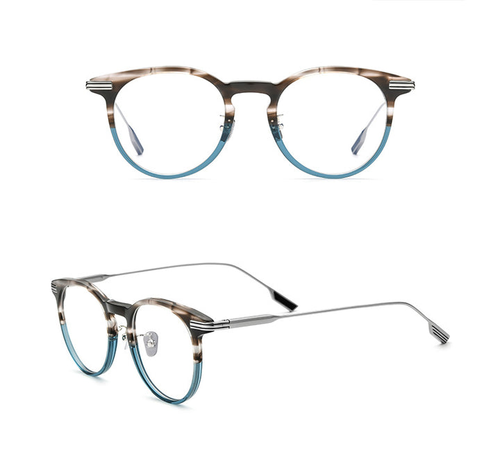 Gatenac Unisex Full Rim Round Titanium Acetate Frame Eyeglasses Gxyj702 Full Rim Gatenac