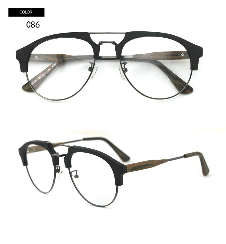 Hdcrafter Men's Full Rim Round Double Bridge Wood Metal Frame Eyeglasses 15144 Full Rim Hdcrafter Eyeglasses