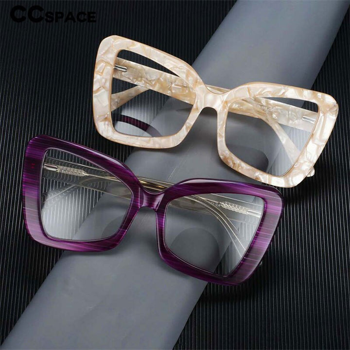 CCspace Unisex Full Rim Oversized Square Cat Eye Acetate Frame Eyeglasses 54066 Full Rim CCspace