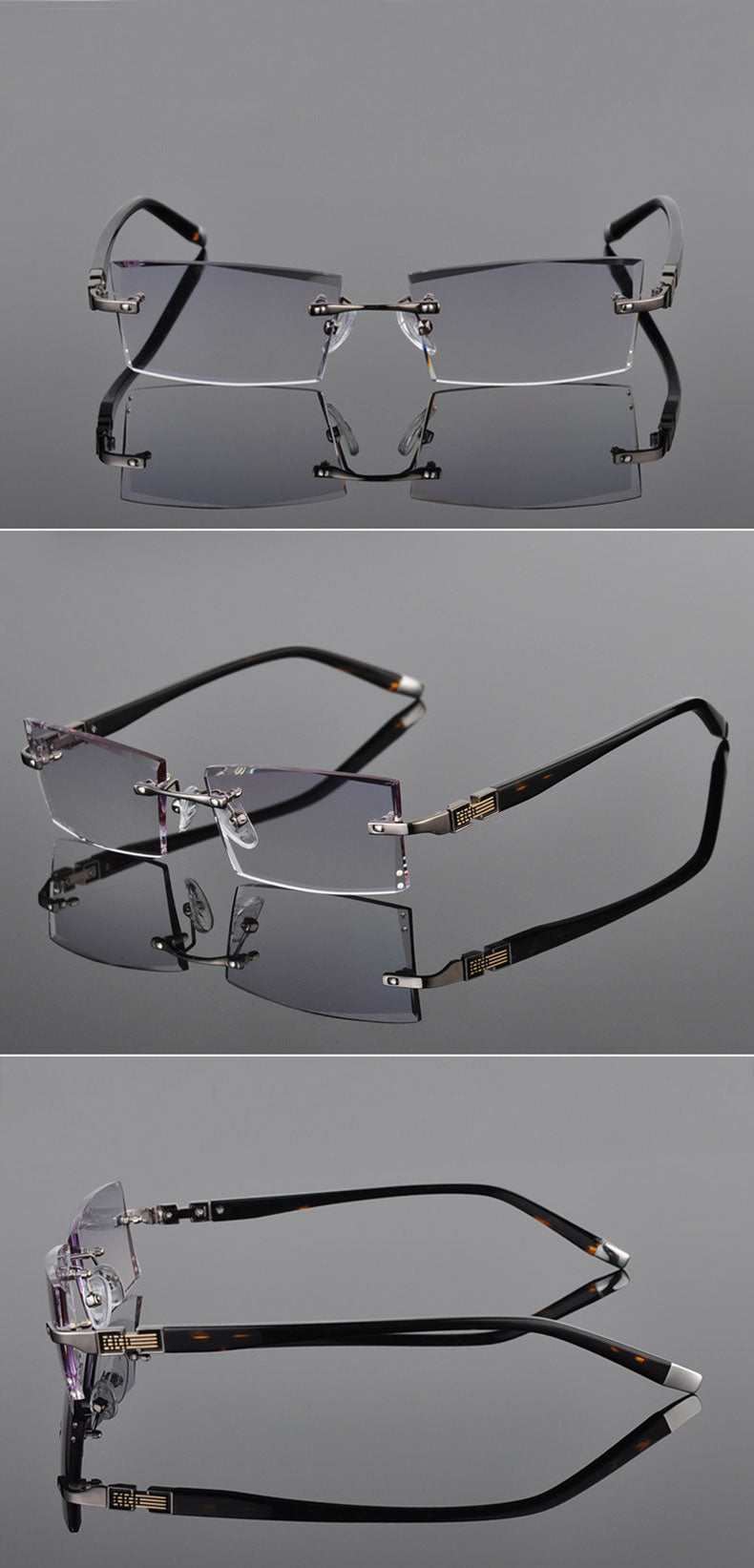 Reven Jate 58050 Alloy Rimless Diamond Cutting Man Glasses Frame Eyeglasses Men Eyewear Rimless Reven Jate