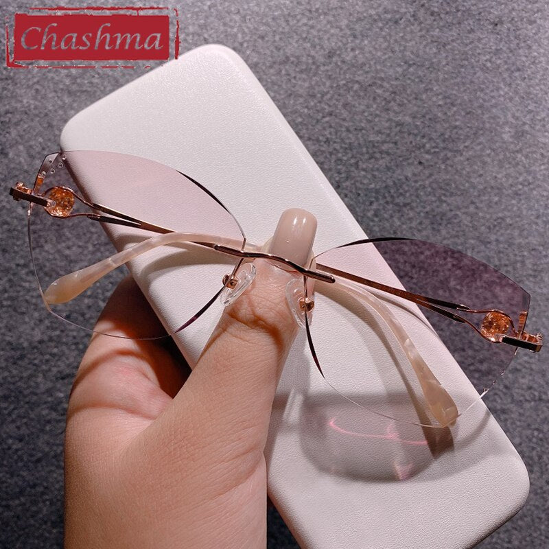 Chashma Ottica Women's Rimless Square Cat Eye Titanium Eyeglasses Tinted Lenses 98101 Rimless Chashma Ottica