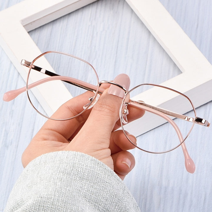 Yimaruili Unisex Full Rim Titanium Polygon Frame Eyeglasses T3519 Full Rim Yimaruili Eyeglasses Rose Gold
