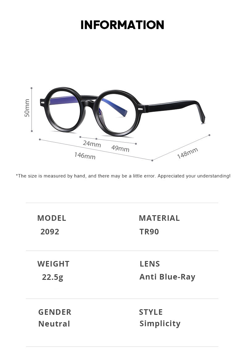 Gmei Unisex Full Rim TR 90 Titanium Round Frame Eyeglasses 2092 Full Rim Gmei Optical