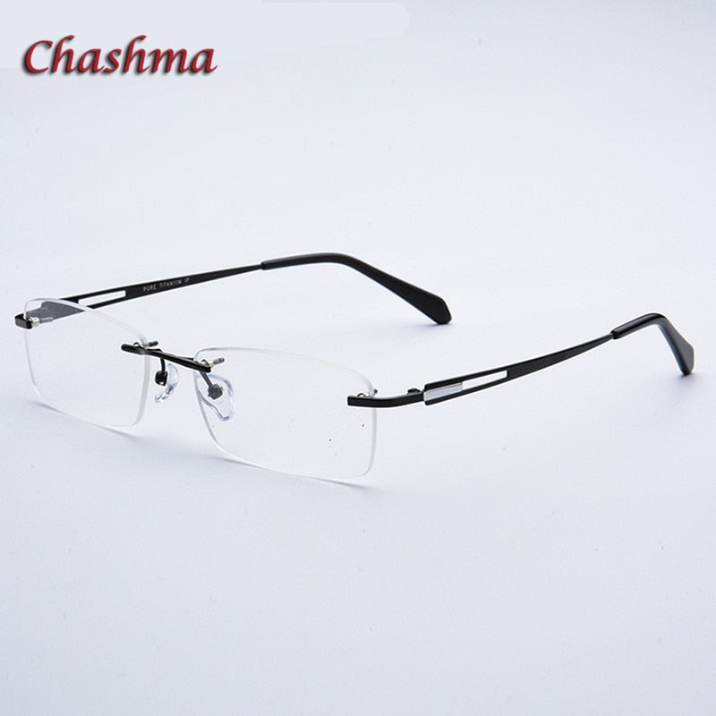 Chashma Ochki Unisex Rimless Square Titanium Eyeglasses 6607 Rimless Chashma Ochki Black