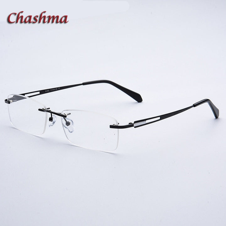Chashma Ochki Unisex Rimless Square Titanium Eyeglasses 6607 Rimless Chashma Ochki Black