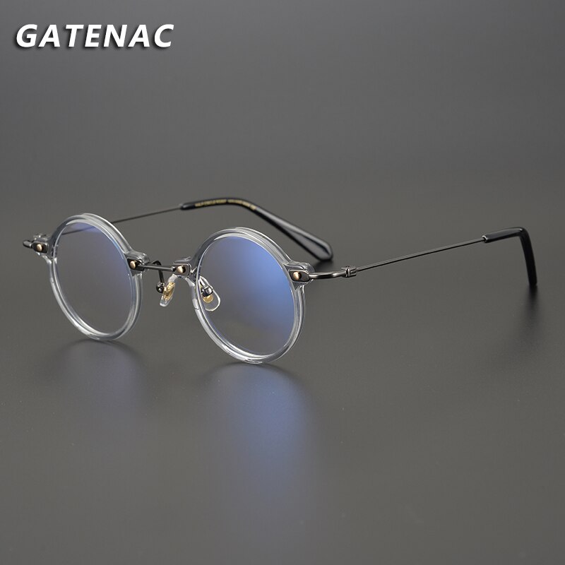 Gatenac Unisex Full Rim Round Acetate Titanium Frame Eyeglasses Gxyj577 Full Rim Gatenac